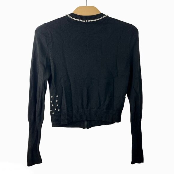 Nanette Lepore Carnival Pearl & Rhinestone Embellished Black Wool Cardigan US S - Picture 5 of 14